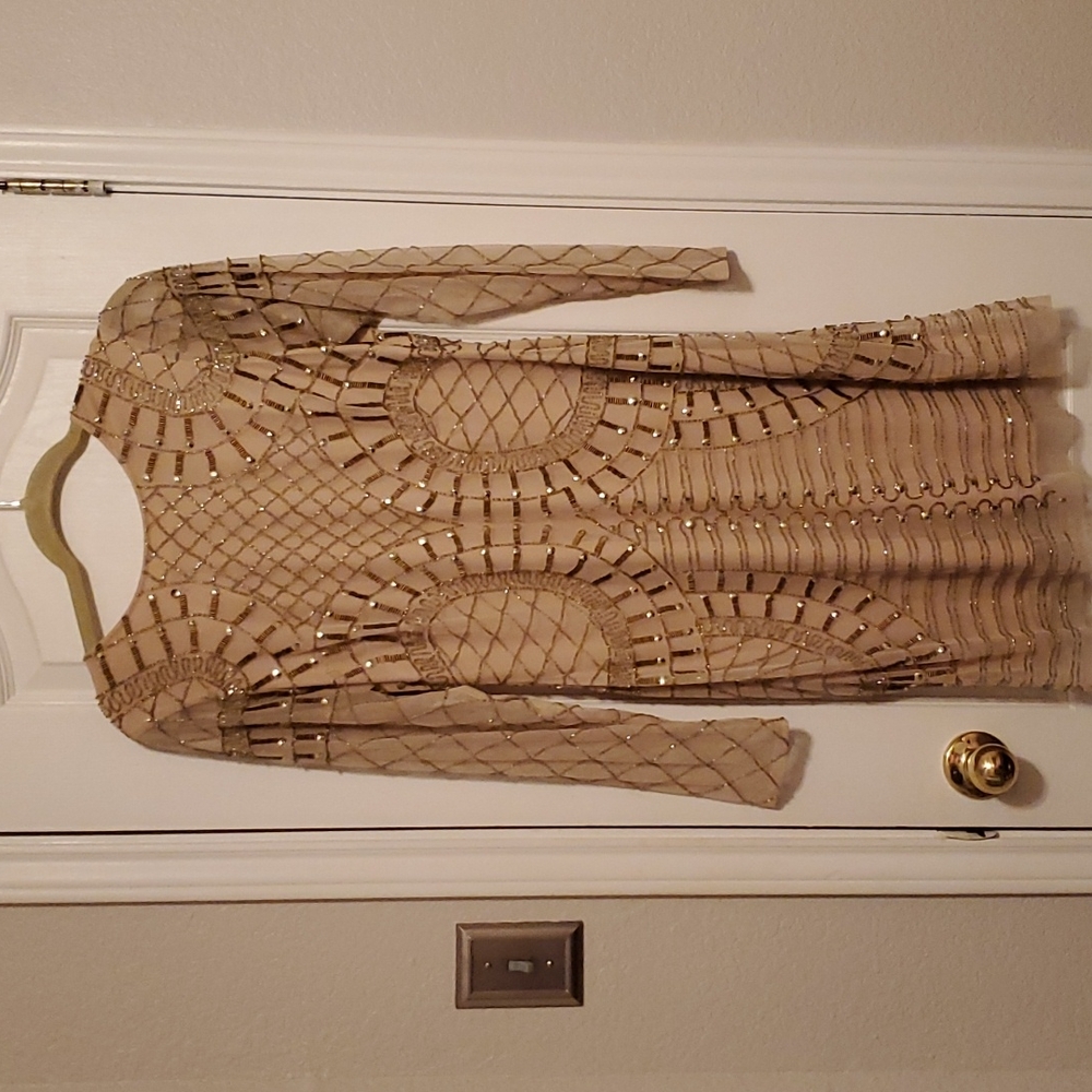 Gianni bini gold beaded cocktail dress